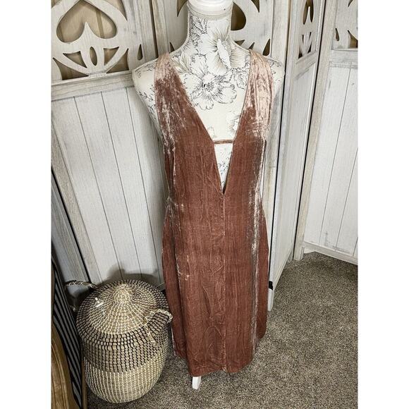 Banana Republic Heritage Pink Brown Velvet Deep V Back Cut Out Dress Size 10 - Picture 1 of 9